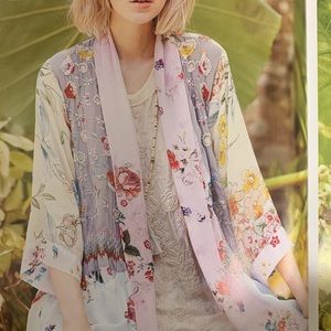 Johnny Was Pastel Floral Embroidery Kinono